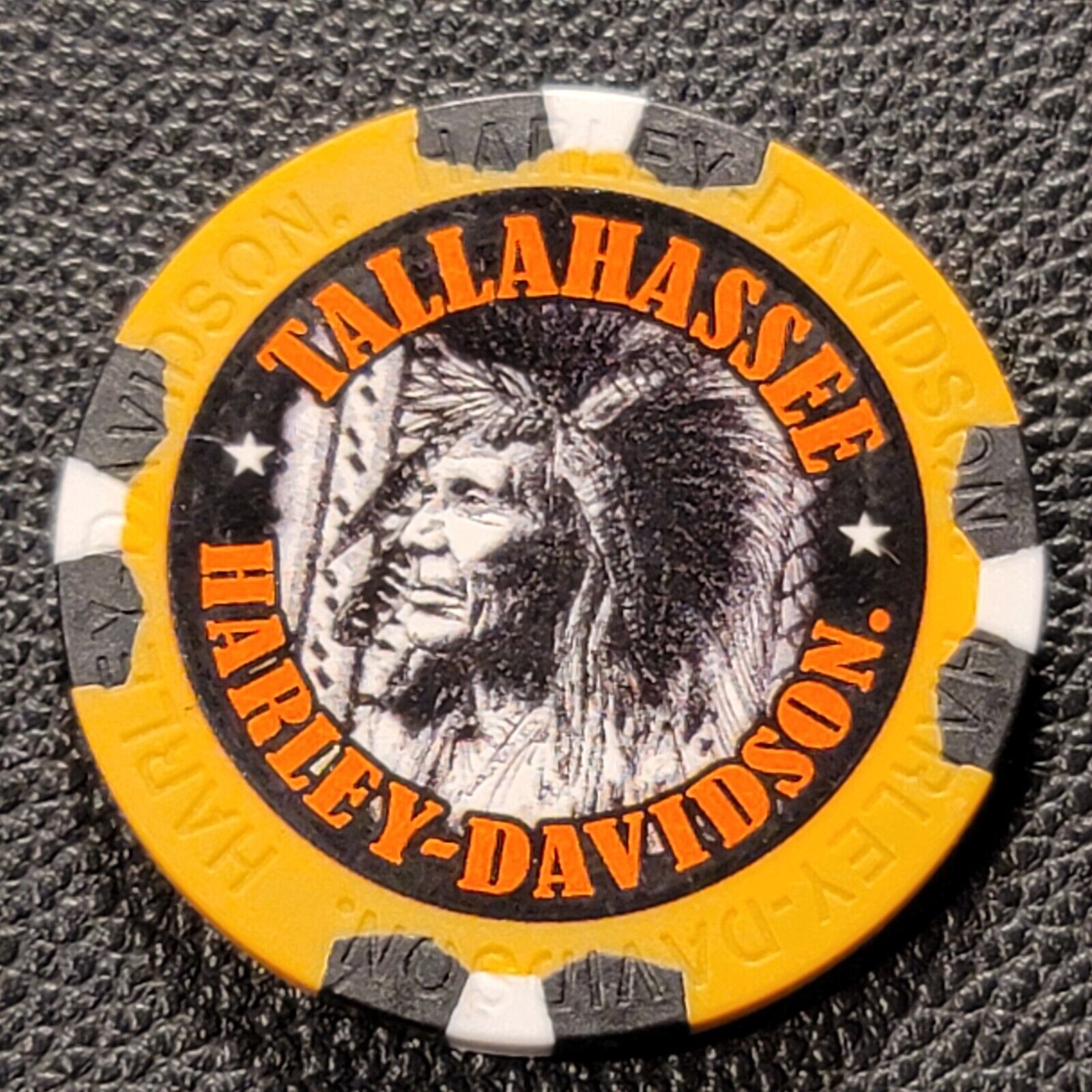 TALLAHASSEE HD ~ FLORIDA (Orange/Black Wide Print) Harley Davidson Poker Chip