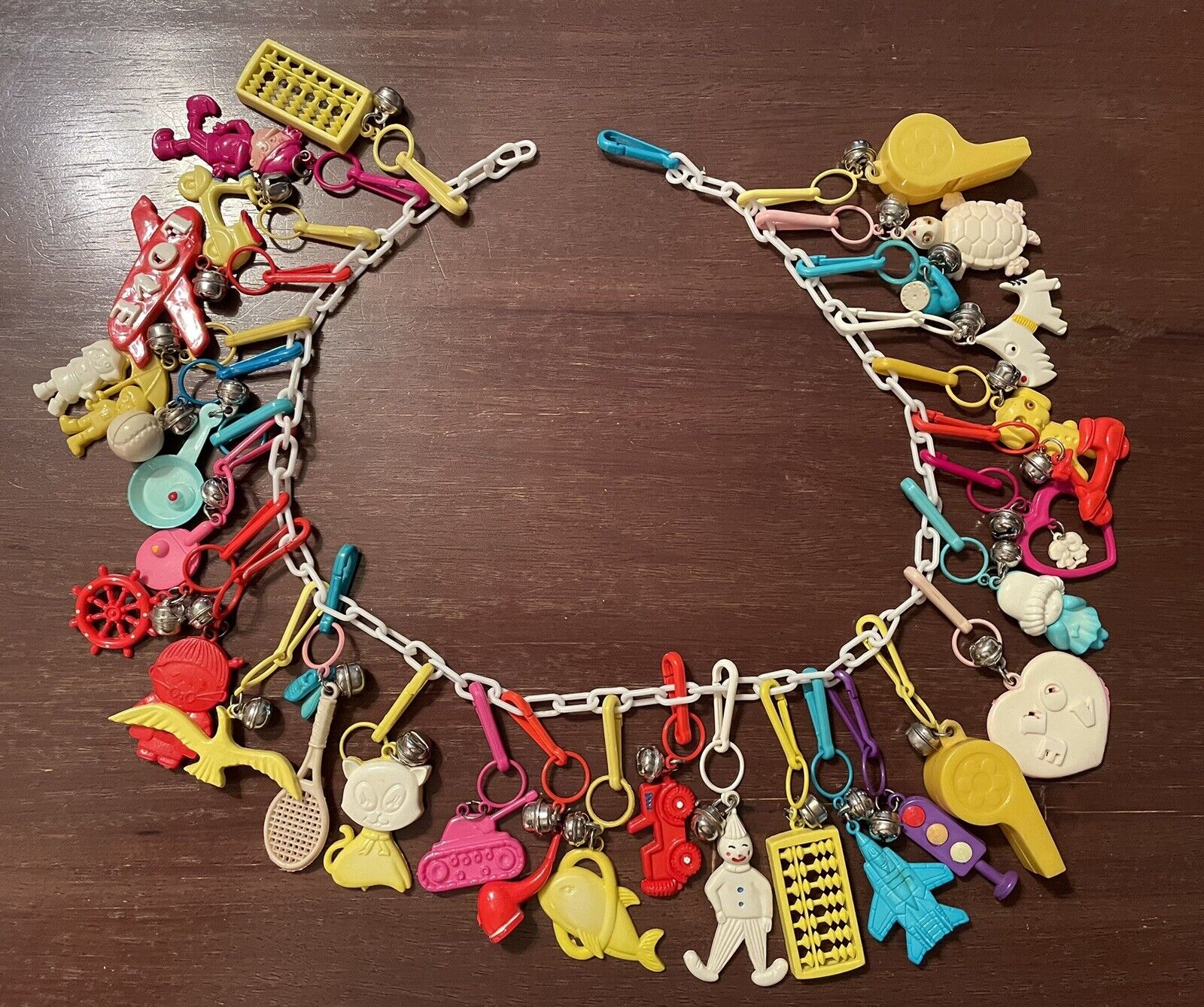 vintage 80\'s plastic bell clip charm necklace