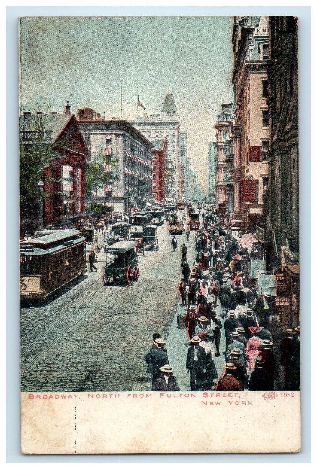 c1910\'s Broadway North From Fulton Street Trolley Cars New York NY Postcard