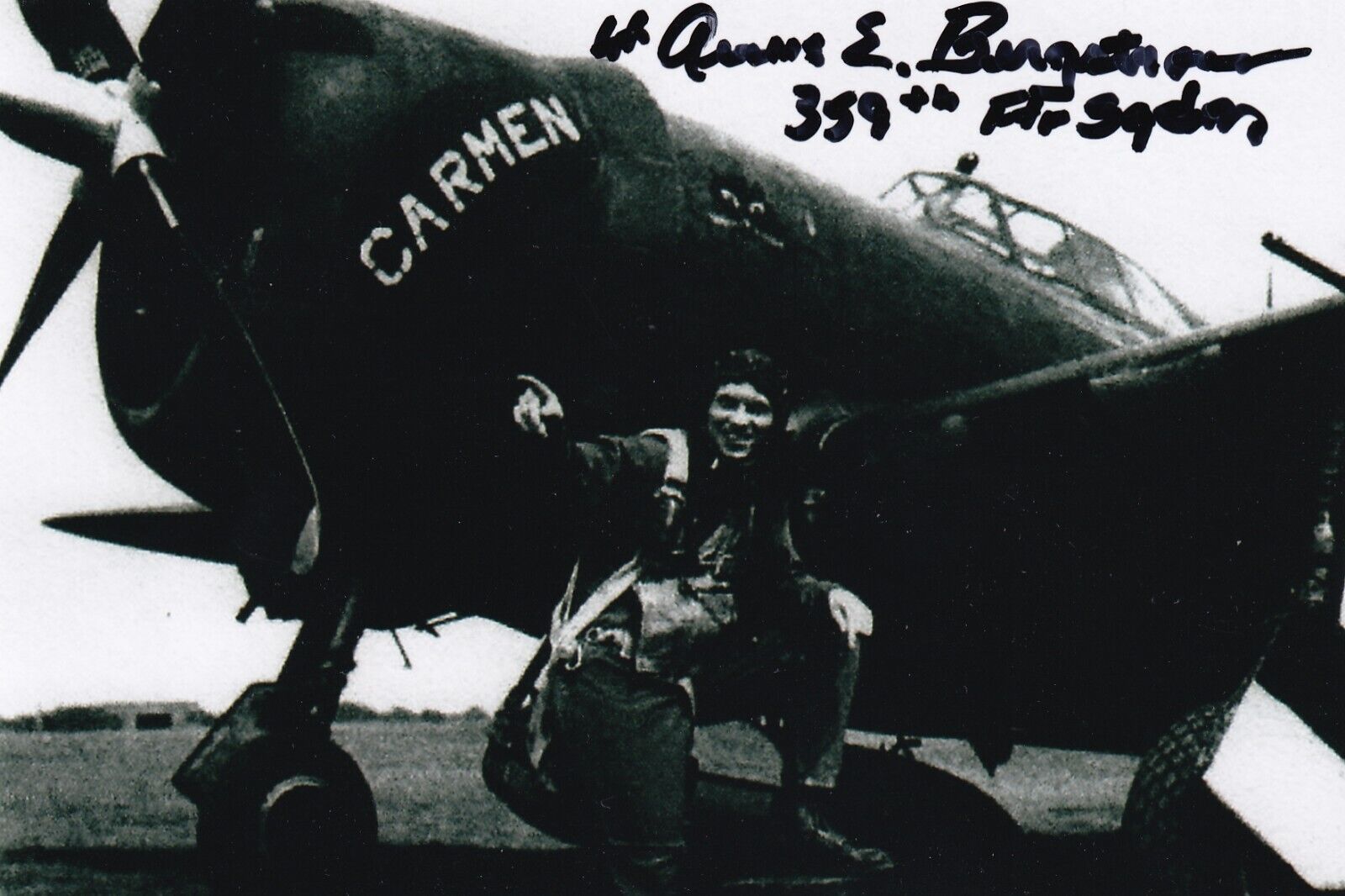 WWII 359th FS P-47 Pilot “Carmen” Lt Col Airus Bergstrom 8th AF SIGNED PHOTO
