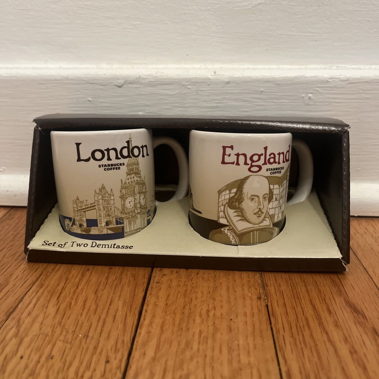 Starbucks Coffee Set of Two Espresso Demitasse 3fl. Oz England & London Cups NIB