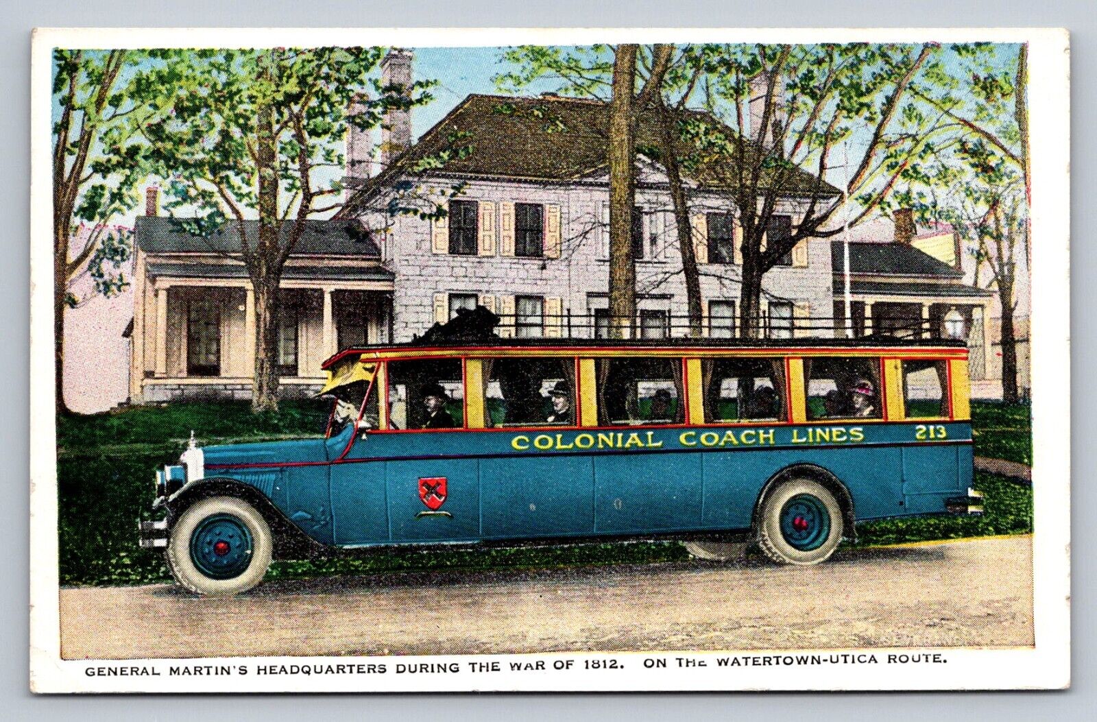 Postcard New York Colonial Coach Lines Watertown-Utica Route Tour Bus  C724