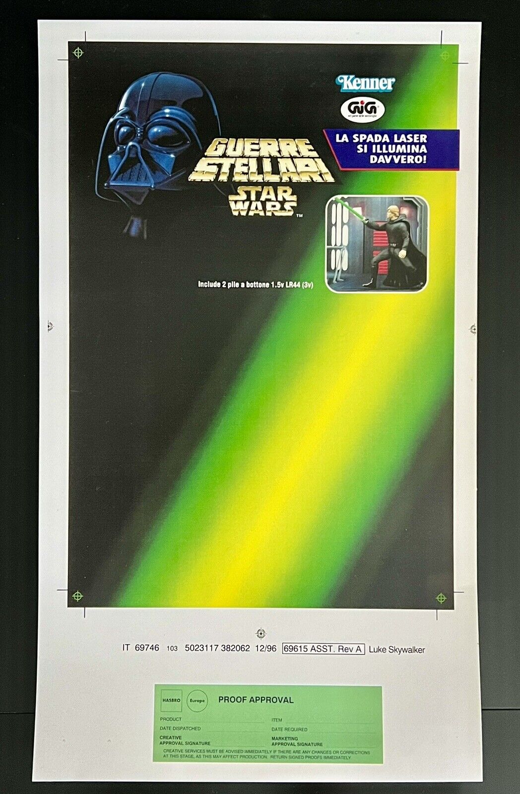 RARE 1996 Star Wars LUKE SKYWALKER Action Figure PROOF SHEET Kenner Card AFA CAS