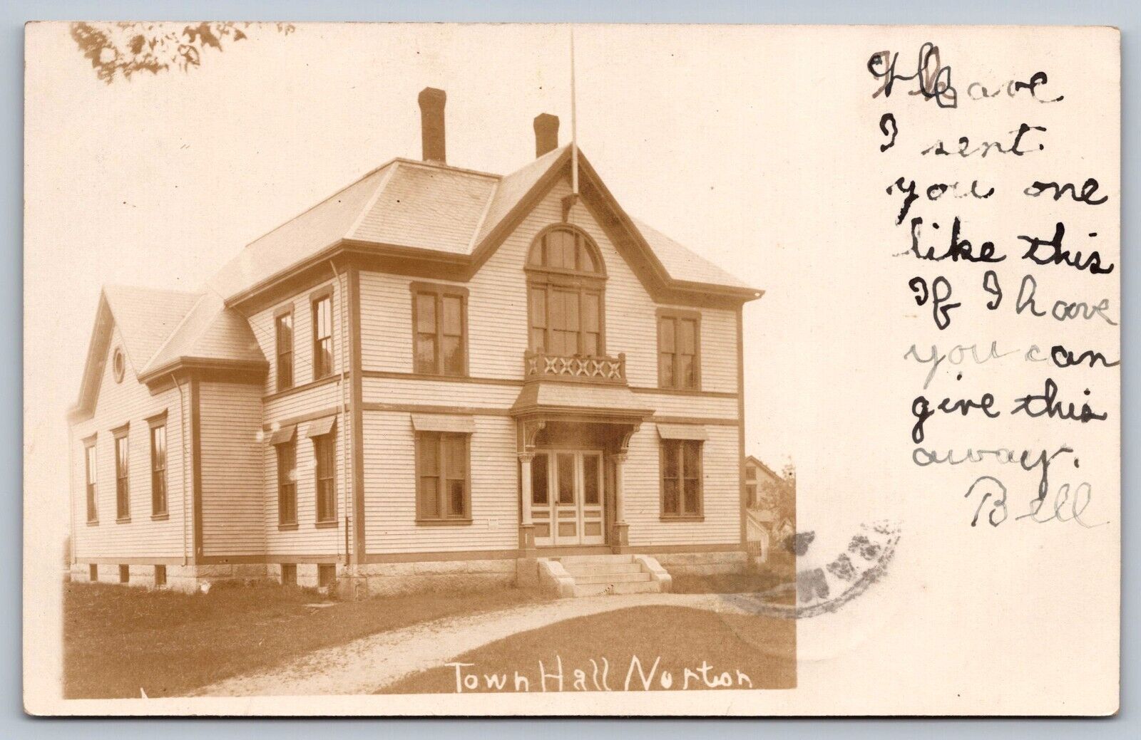 1907 RPPC NORTON MASSACHUSETTS TOWN HALL real photo postcard