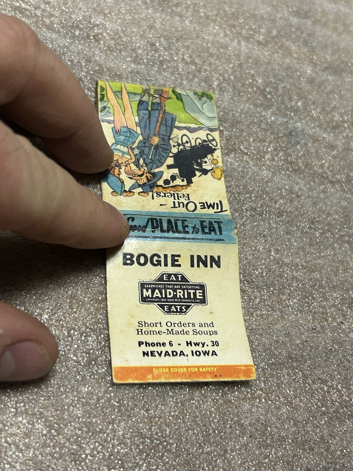 1950’s? Nevada Iowa Vintage Matchbook Bogie Inn Maid Rite Restaurant