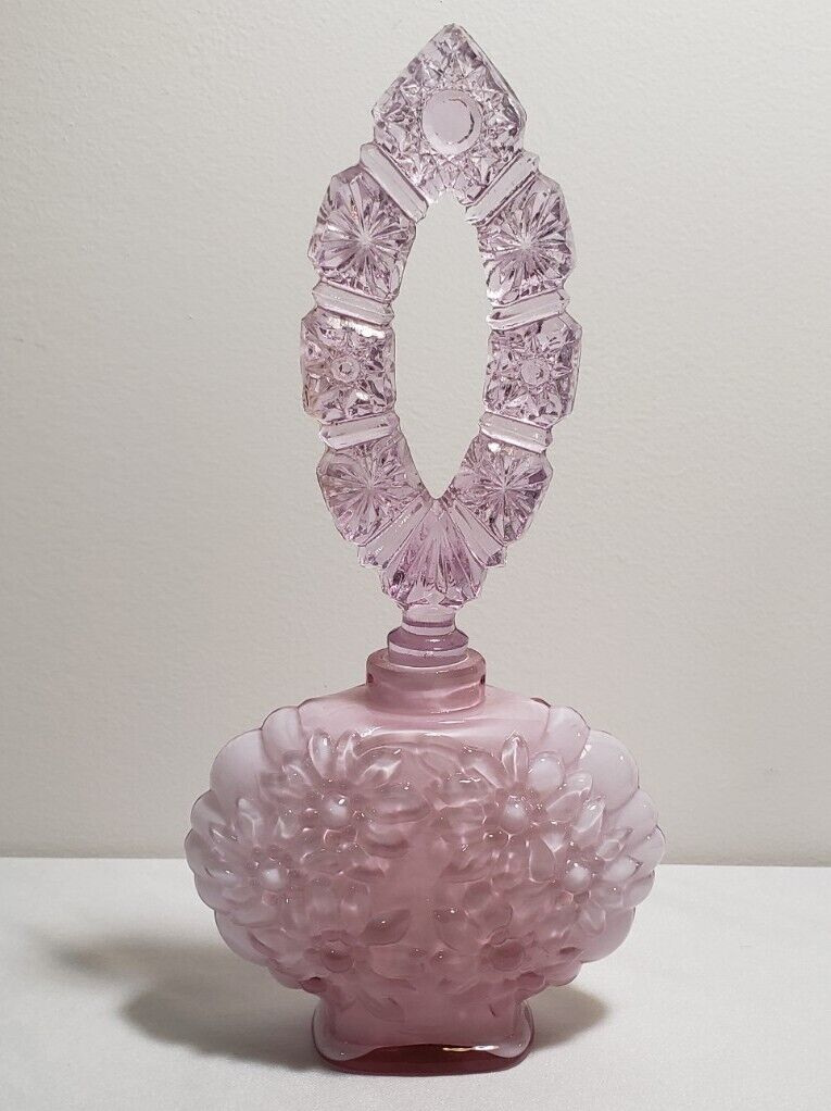 Fenton Pink Cased Floral Perfume Bottle And Stopper