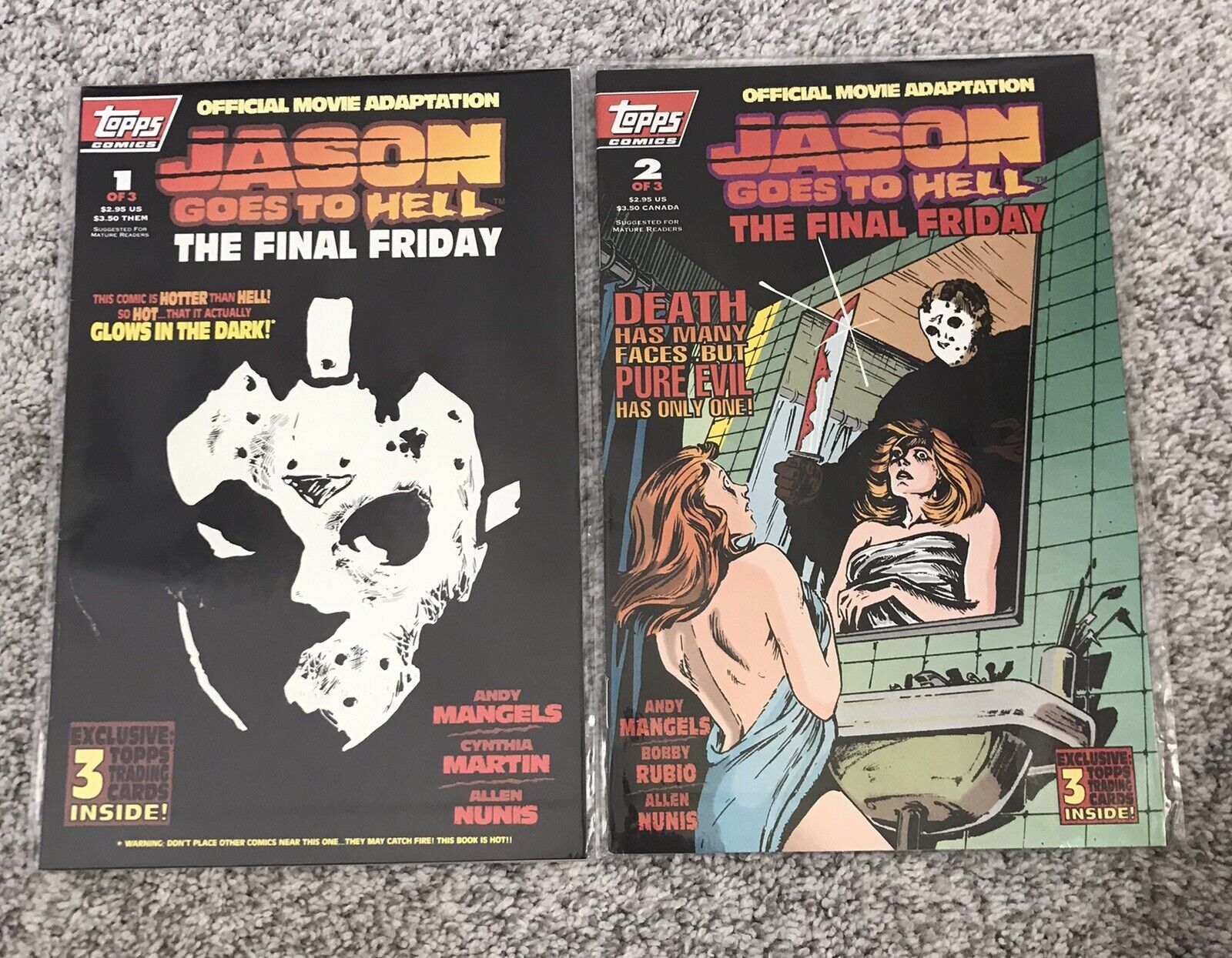 Vtg Jason Goes To Hell Topps Comics Issue #1 And #2 In Poly Bags Excellent Cond