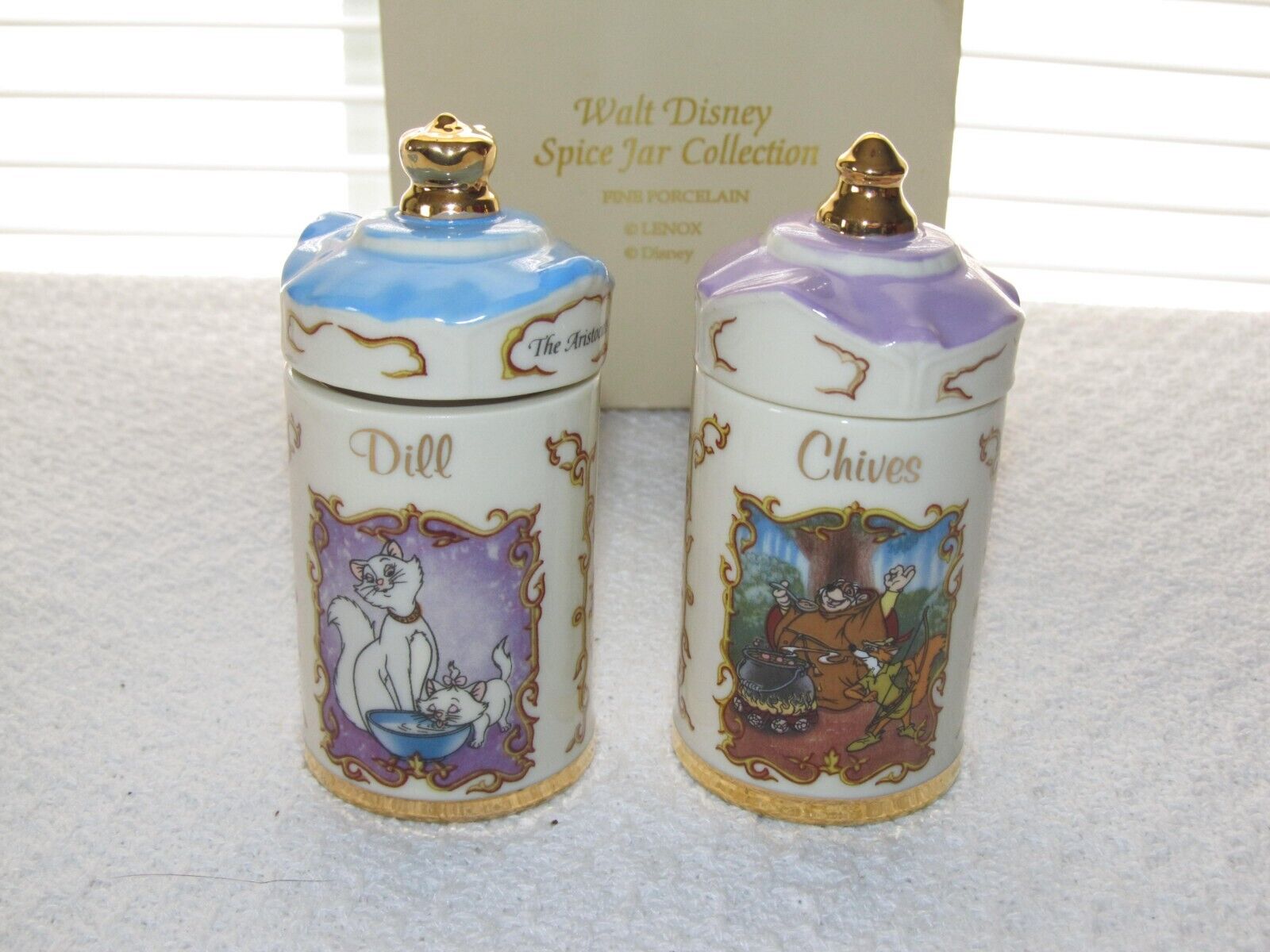 Lenox Walt Disney Spice Jar Collection Dill The Aristocats/Chives Robin Hood