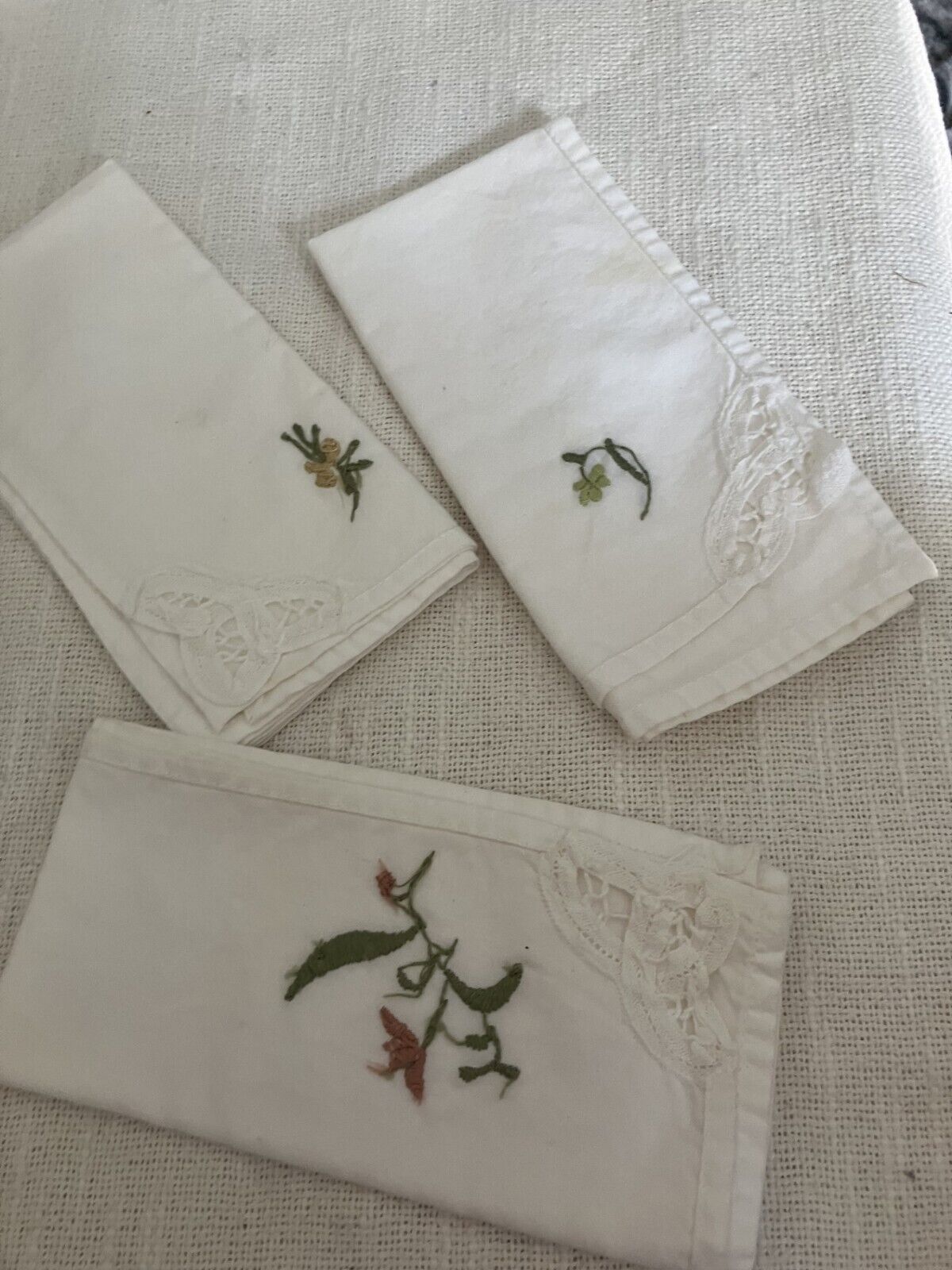 Set of 3 Vintage Cut Out & Embroidered Napkins
