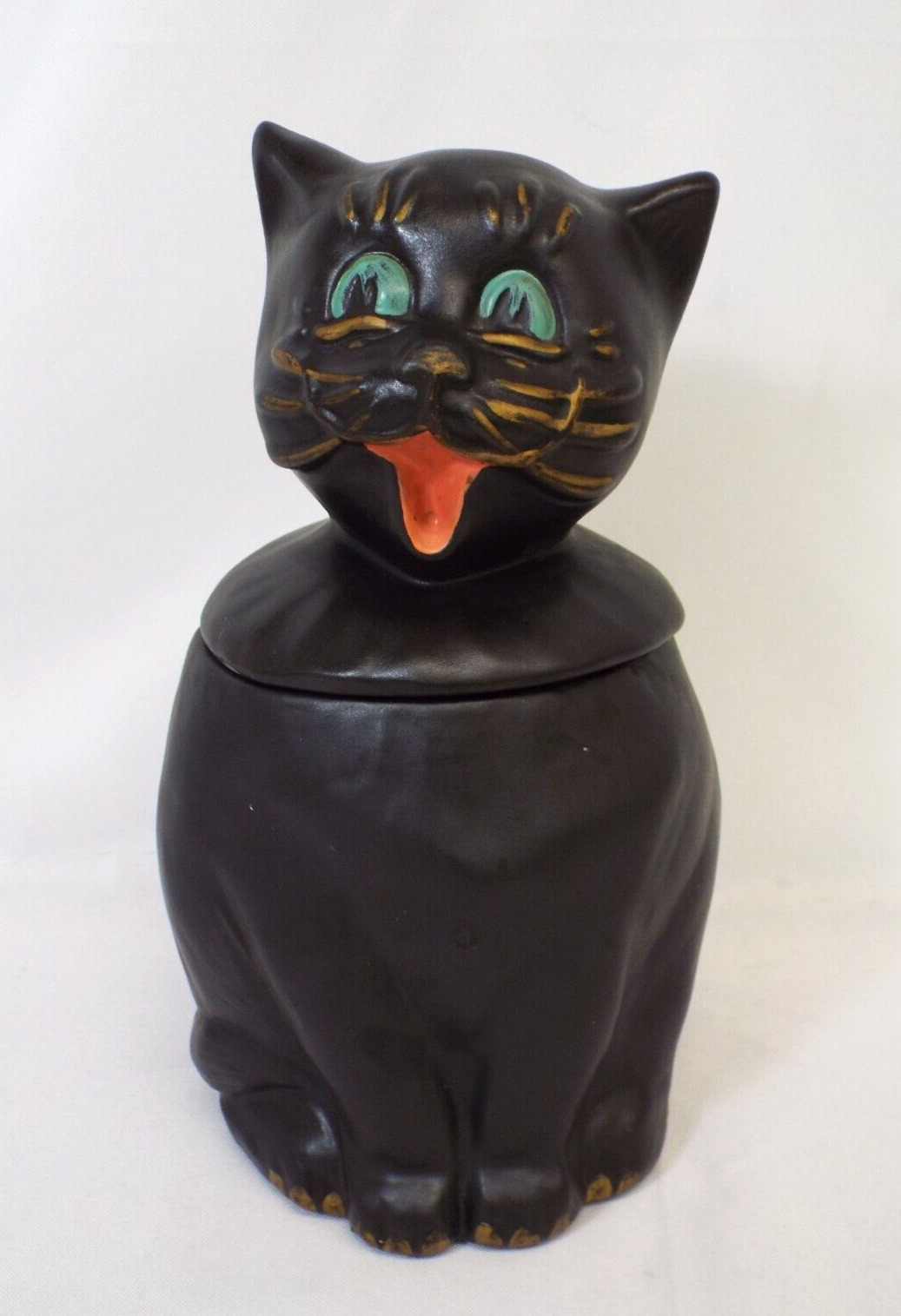 Vintage McCoy Black Cat Cookie Jar Coalby Halloween USA 207 Orange Turquoise