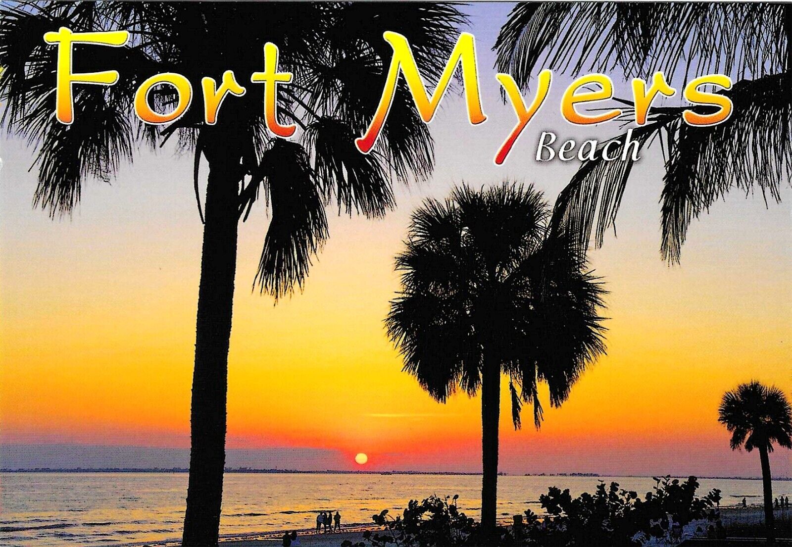 Florida Chrome Postcard Fort Myers Beach Palms Spectacular Sunset Seen Daily