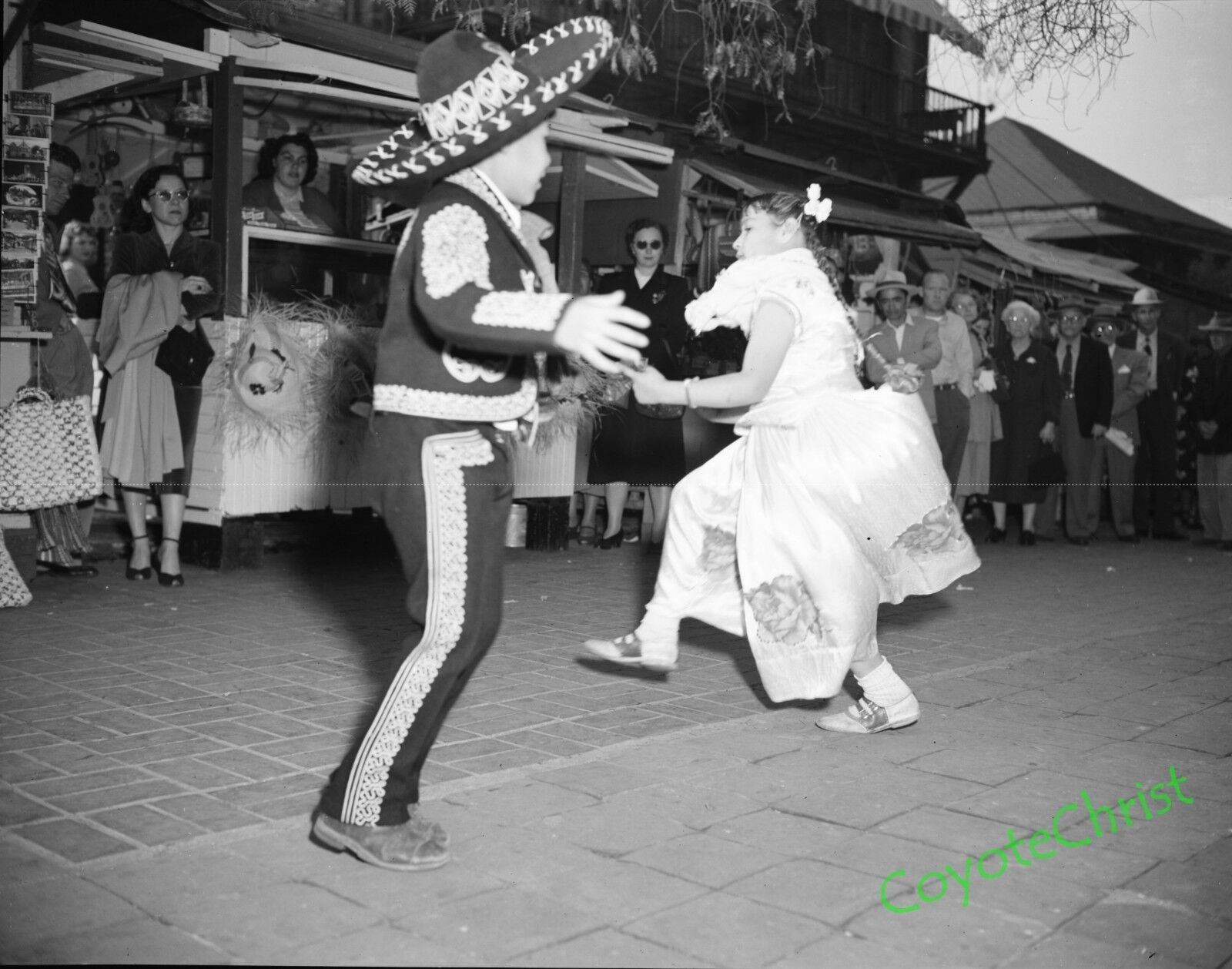 1950s Orig 4x5 Photo Negative OLVERA STREET LOS ANGELES Dancing Children Perform