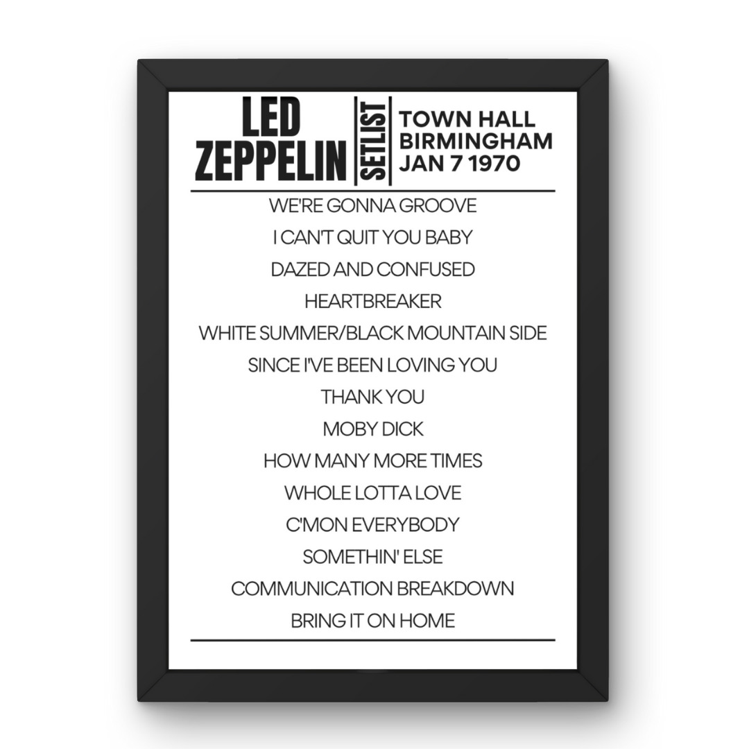 Led Zeppelin Birmingham January 7 1970 Setlist Poster