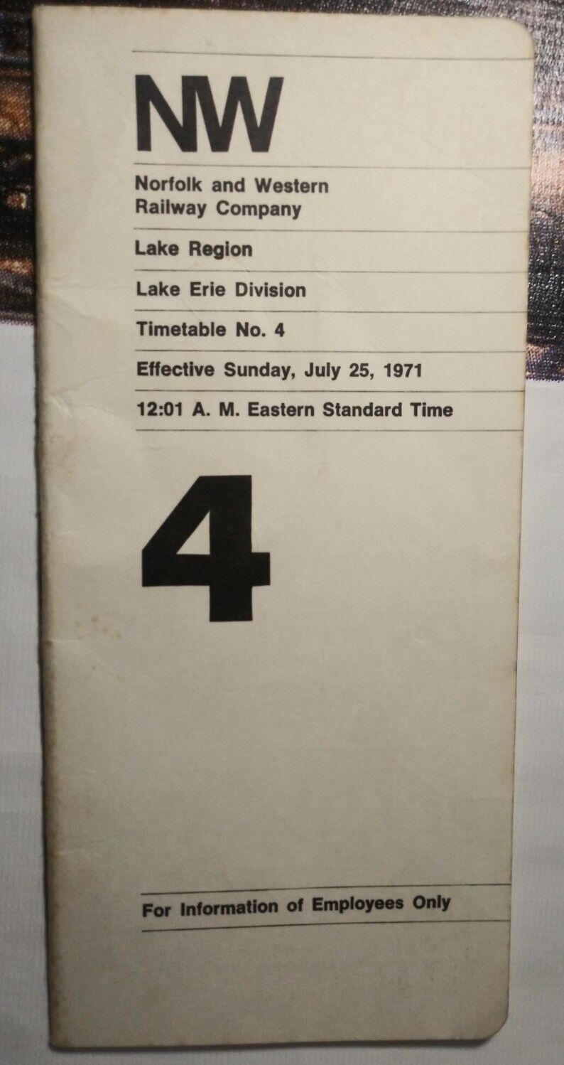 1971 Norfolk & Western Railroad Employee Timetable No 4 Lake Erie Division NW