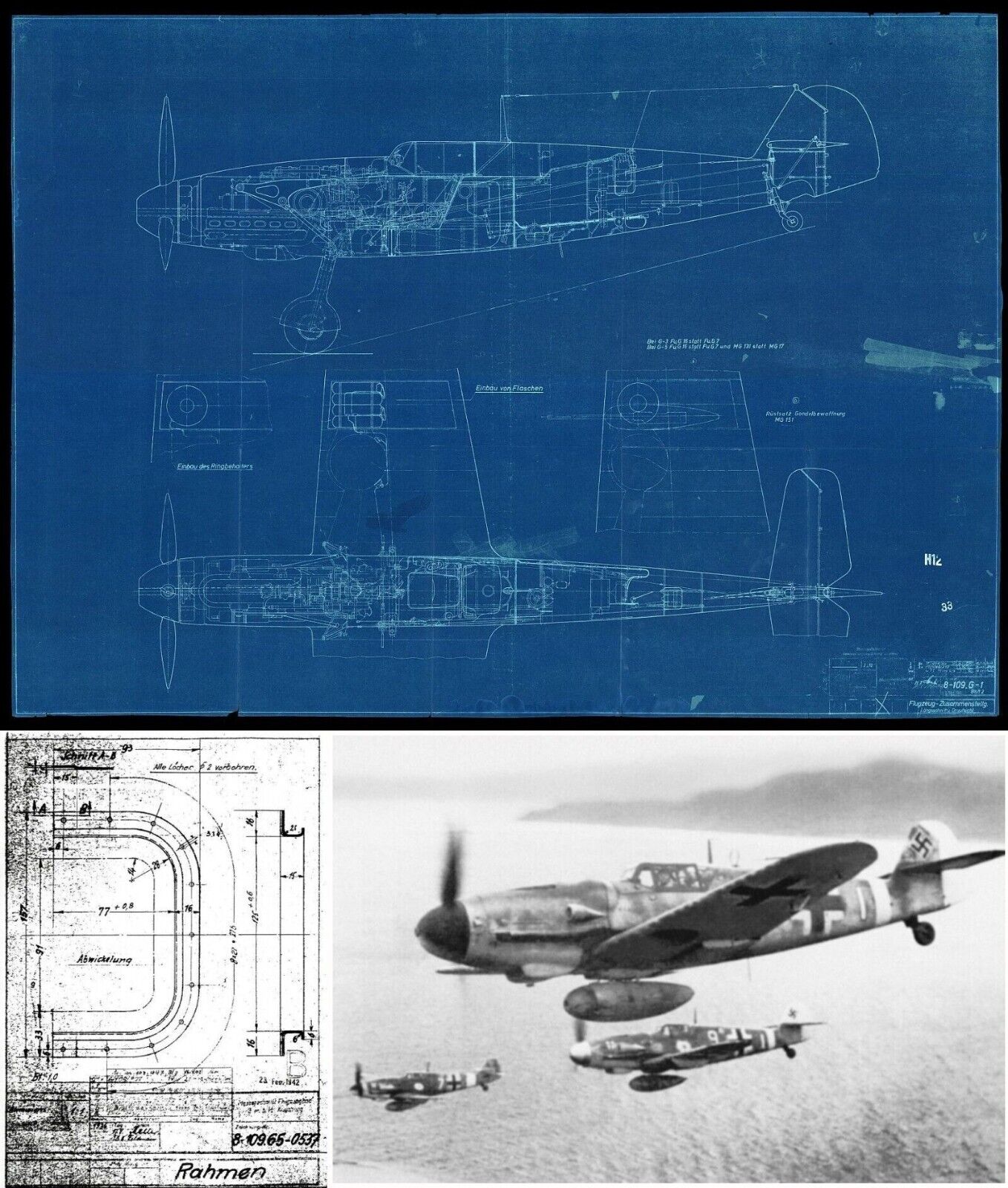 Bf Me 109 Messerschmitt Original Blueprint Plans archive period Drawings 1940\'s