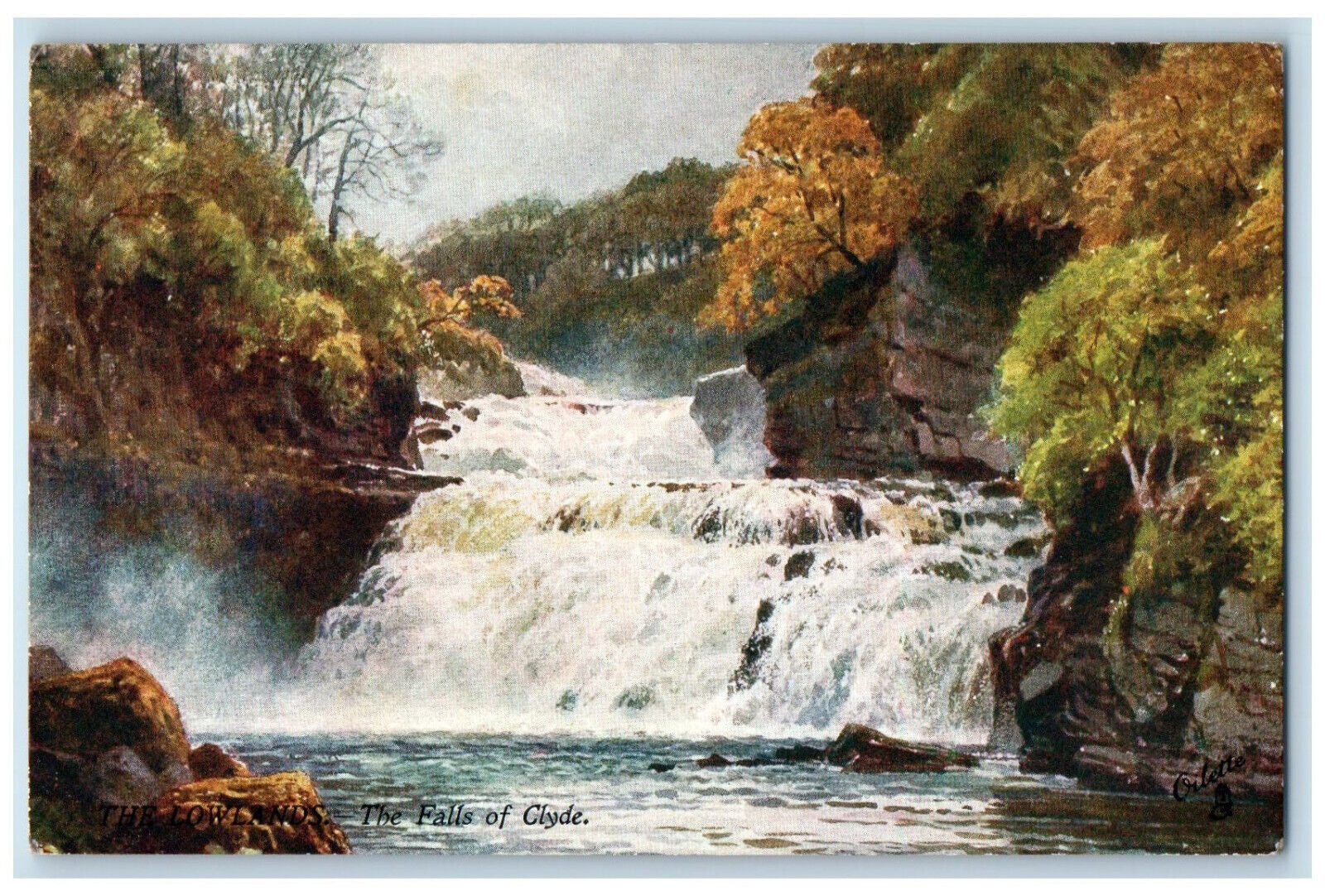 c1910 Falls of Clyde The Lowlands Bonnie Scotland Oilette Tuck Art Postcard