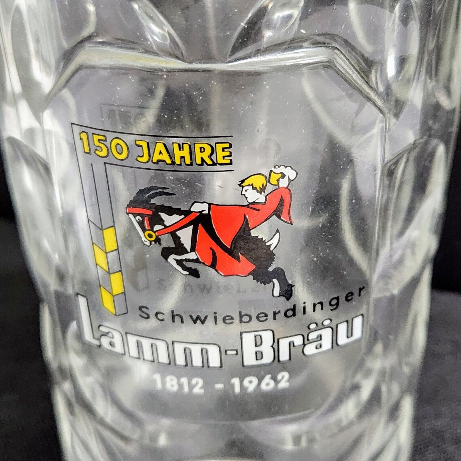 LAMM-BRAU 1812-1962 150th Anniversary Germany GOAT RIDER Beer Liter Dimpled Mug 