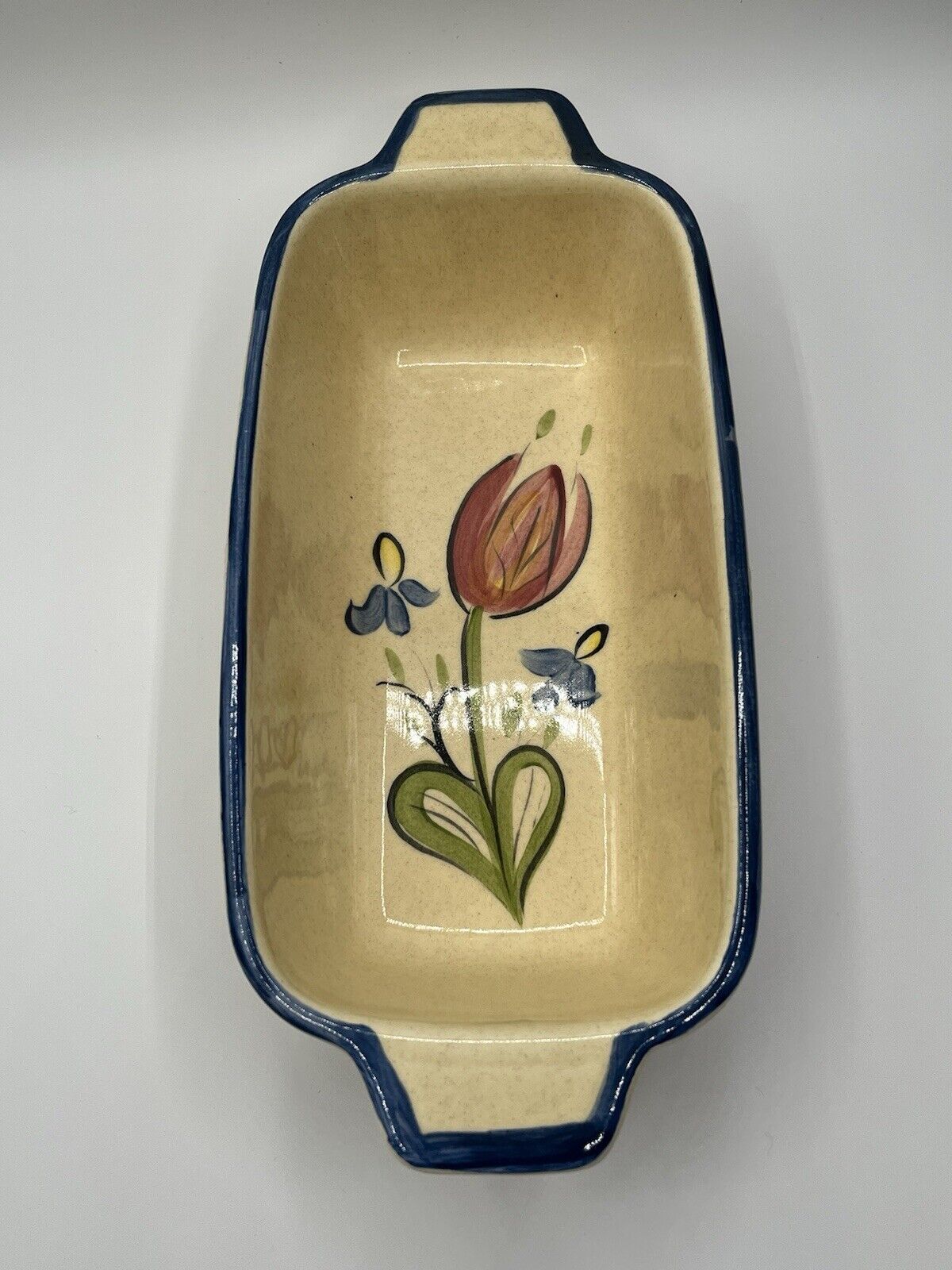 Vintage Los Angeles Potteries Tulip Flowers Loaf Pan 1971 Ceramic Ovenware