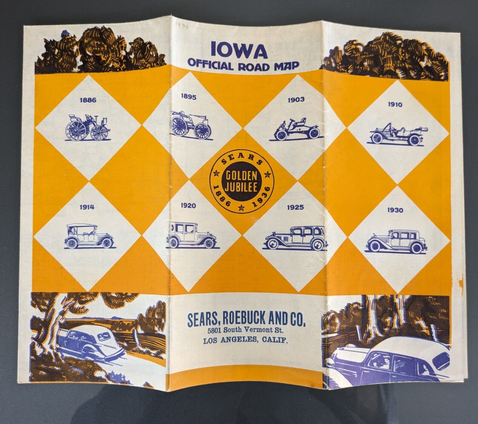 Sears Road Map of Iowa 1936 -- Shipping Included