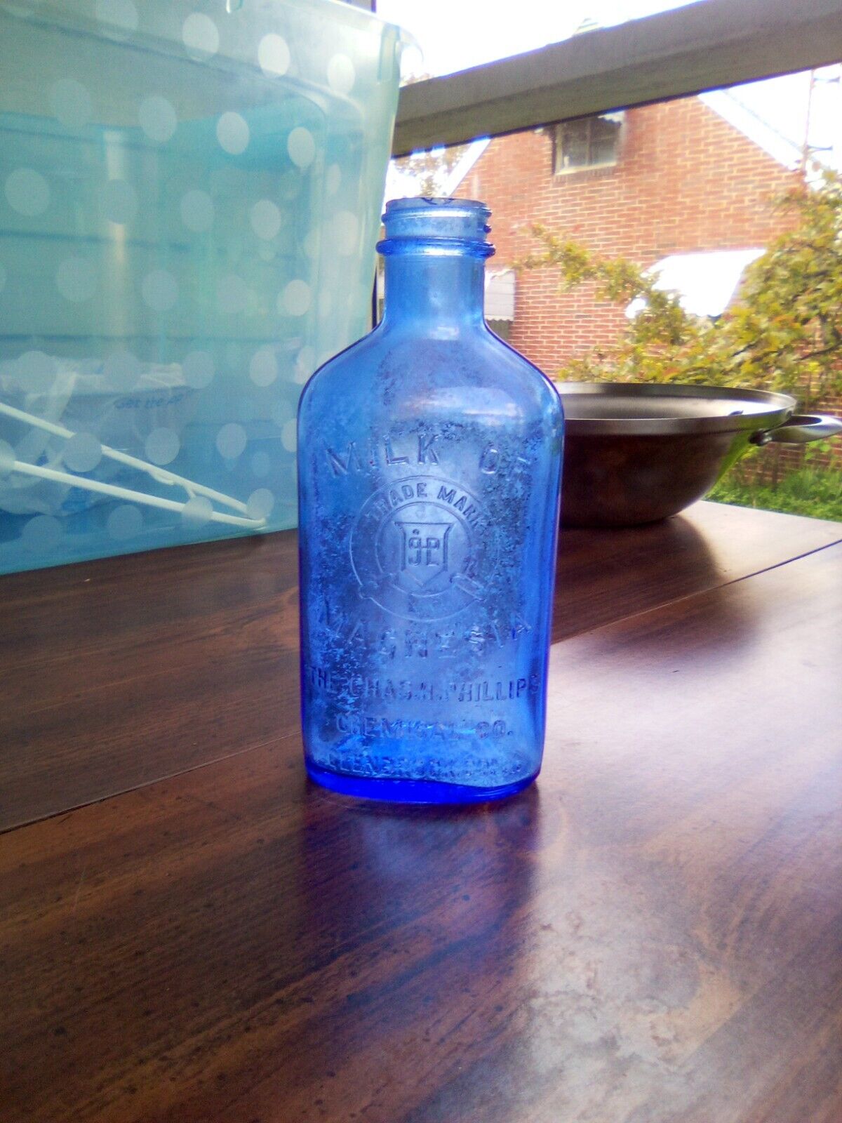 Vintage Genuine Phillips Milk of Magnesia Cobalt Blue Glass Embossed Bottle 5”