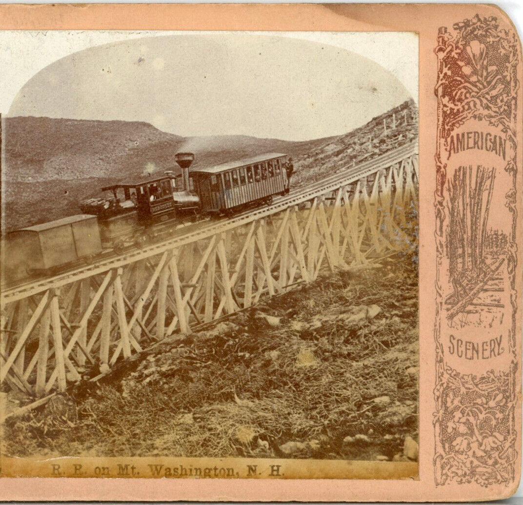 NEW HAMPSHIRE, Locomotive on Mt. Washington Railroad--Thornward Stereoview L47