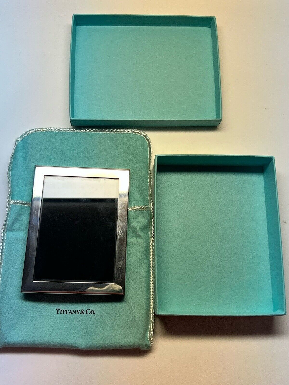 Tiffany & Co. 3x4 Pewter Picture Frame Glass Metal Dust Bag Box BRAND NEW