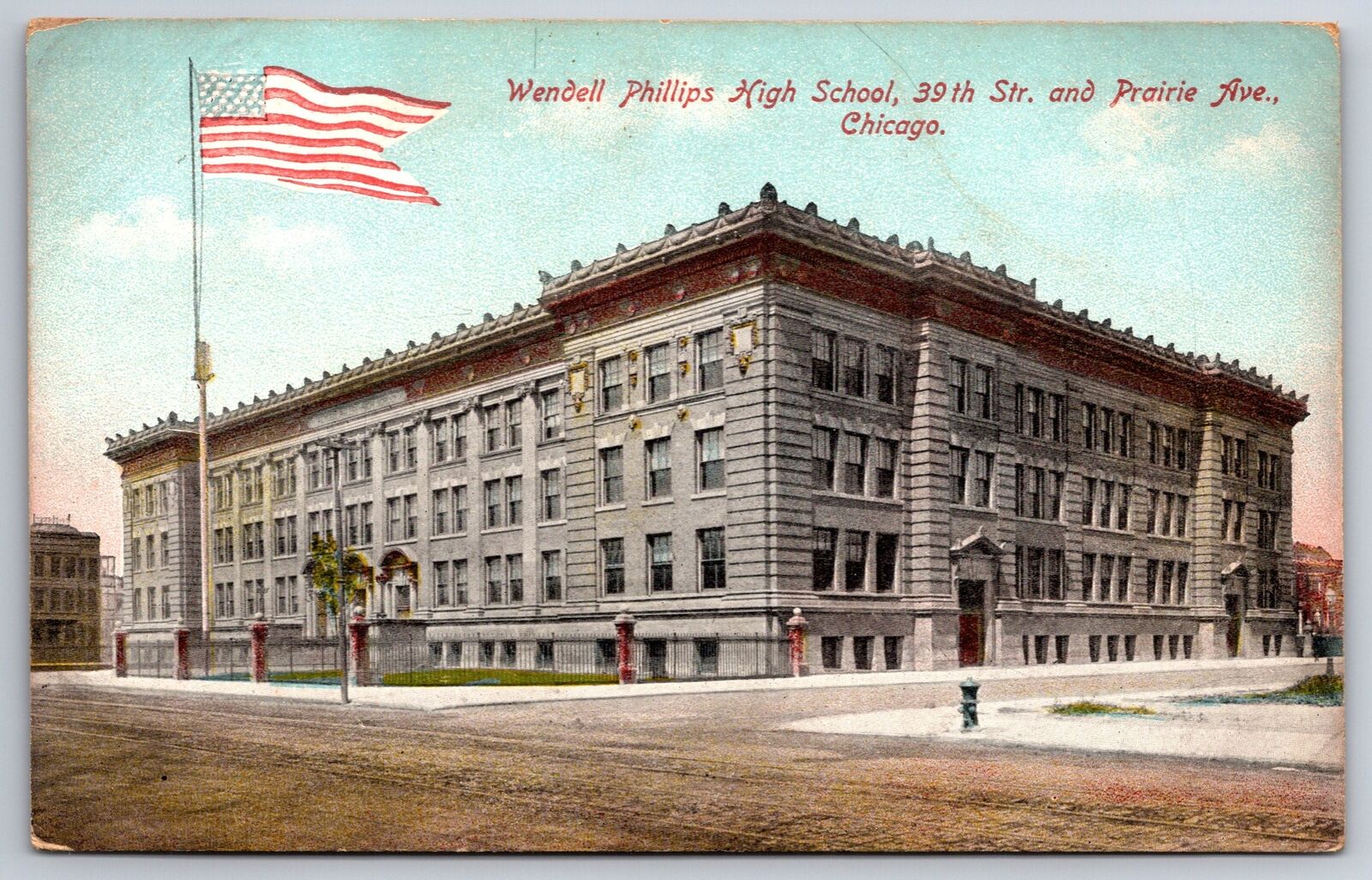 Chicago Illinois~Wendell Phillips High School Bldg Street View~Vintage Postcard