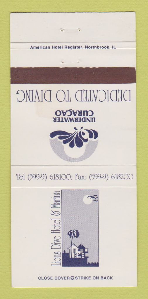 Matchbook Cover - Lions Drive Hotel Curacao WEAR 30 Strike