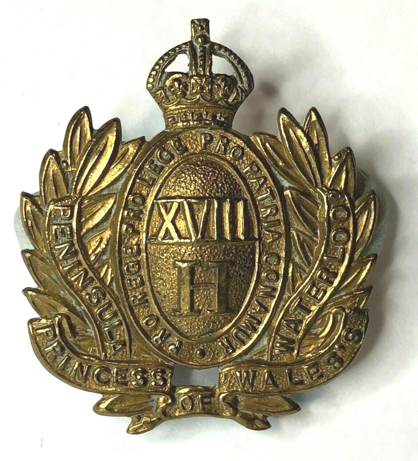 WW1 18th hussars Gilt Cap Badge 43 x 37 mm 
