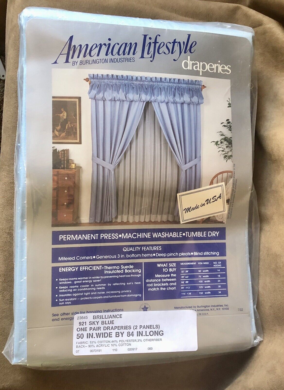 American Lifestyle Draperies Thermo Suede One Pair Pinch Pleat Sky Blue 50” X 84
