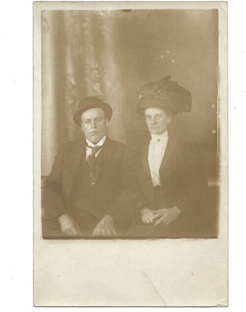 c.1900s Couple Portrait RPPC Real Photo Postcard POSTED