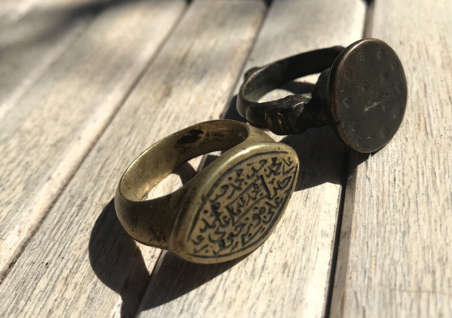 2 Brass Bronze Ancient Antique Middle Eastern Rings￼