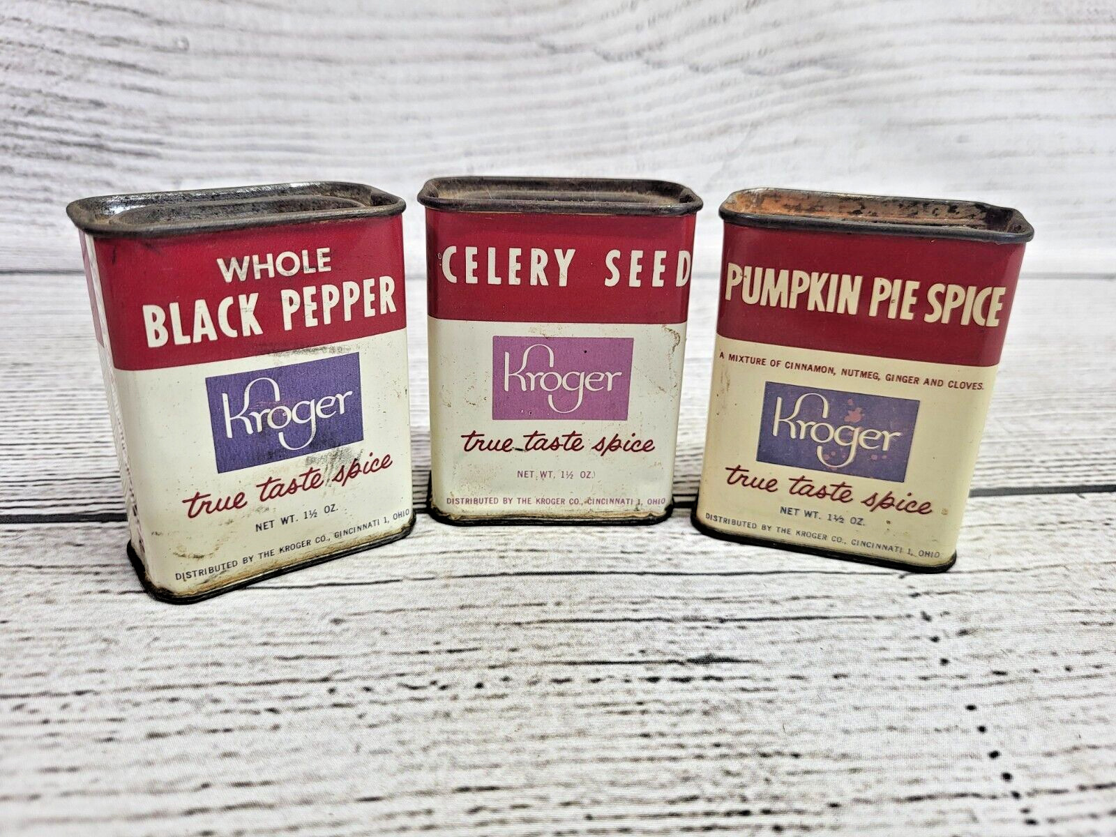 Vintage Spice Tins Cans, Kroger, Collectables, Lot of 3