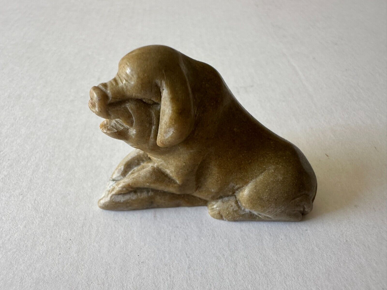 Antique miniature pig statuette sculpture brown moss colored