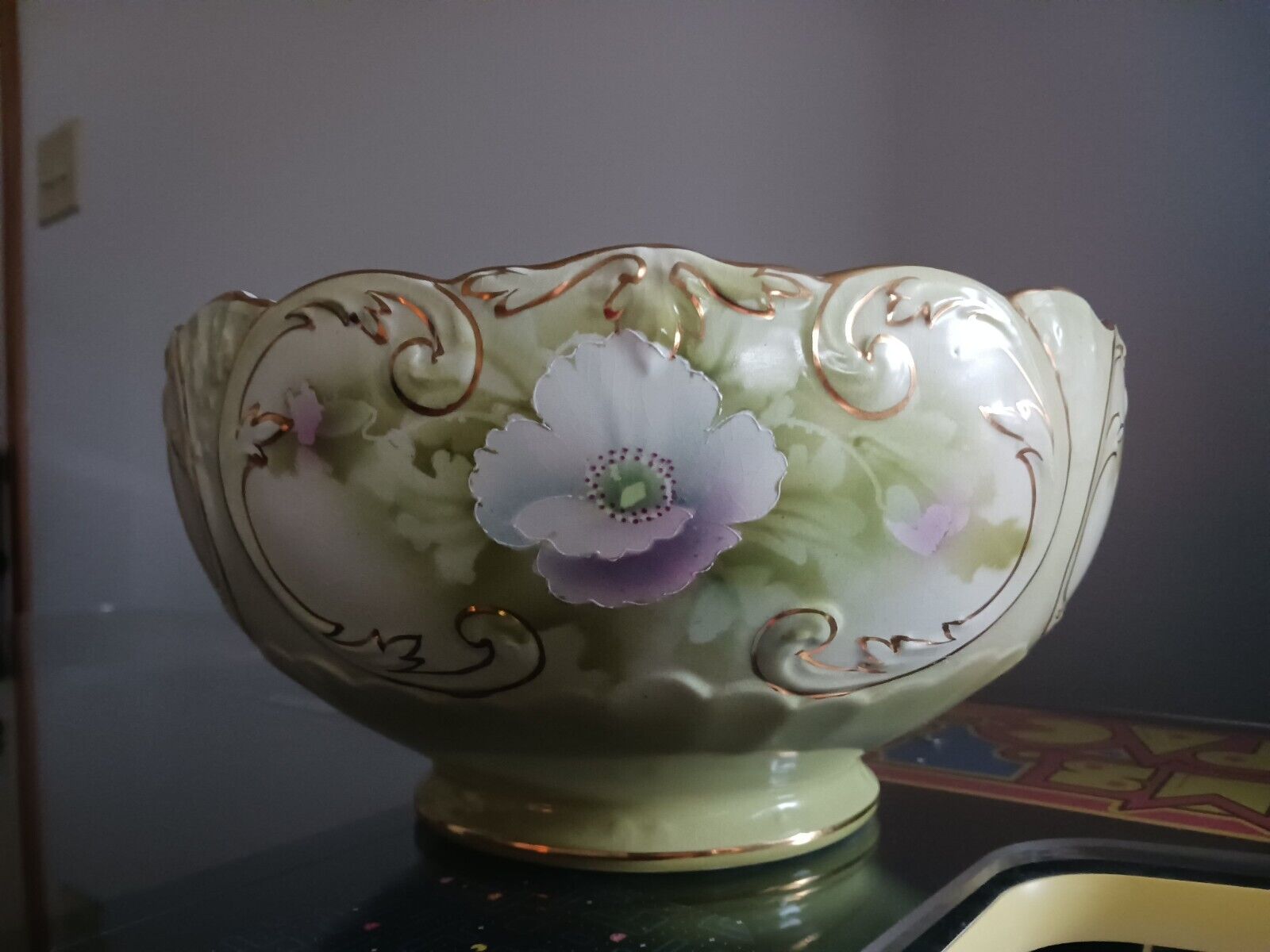vintage hand painted porcelain bowl floral With Gold Accents. 