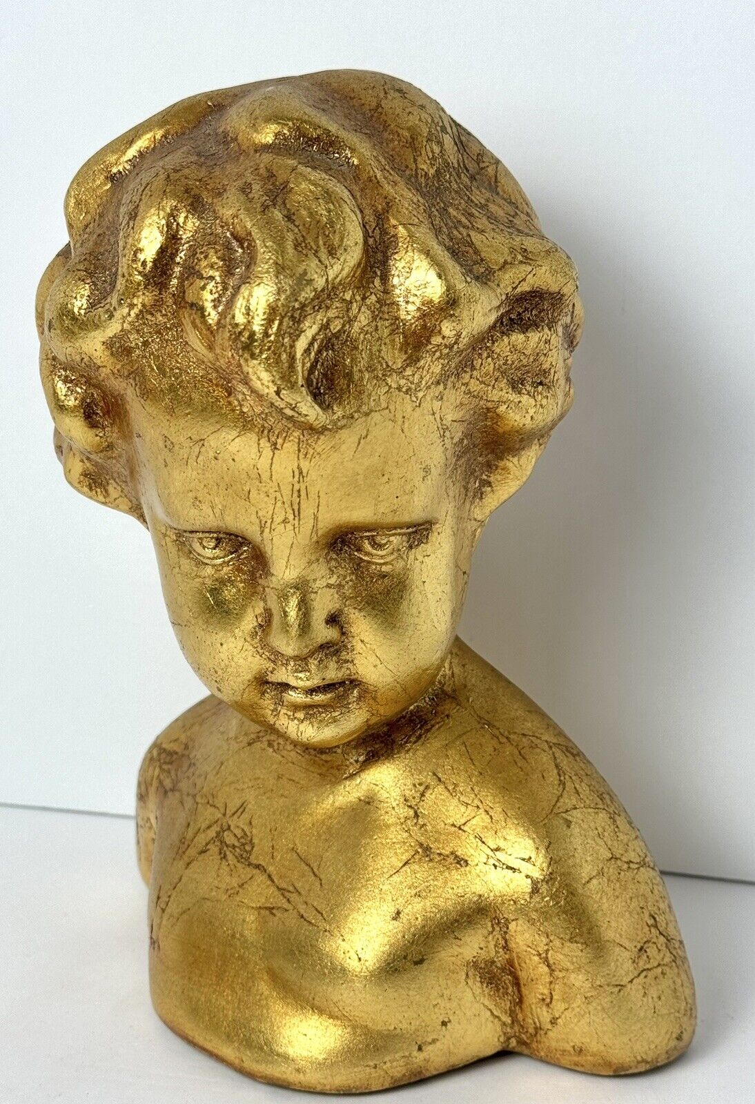 Vintage Gold Gilt French Boy Bust Cherub Decorative Art Sculpture Wedding 9.5”