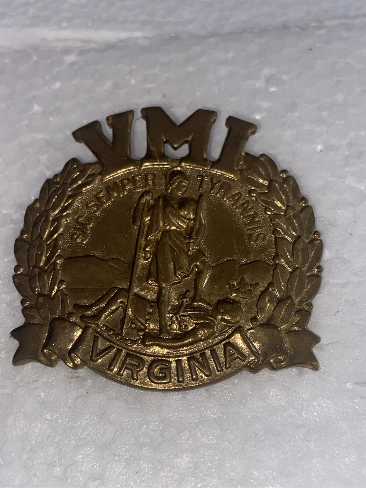 VMI Virginia Military Institute Vintage  Brass  Hat Badge Or Pin Two Prong
