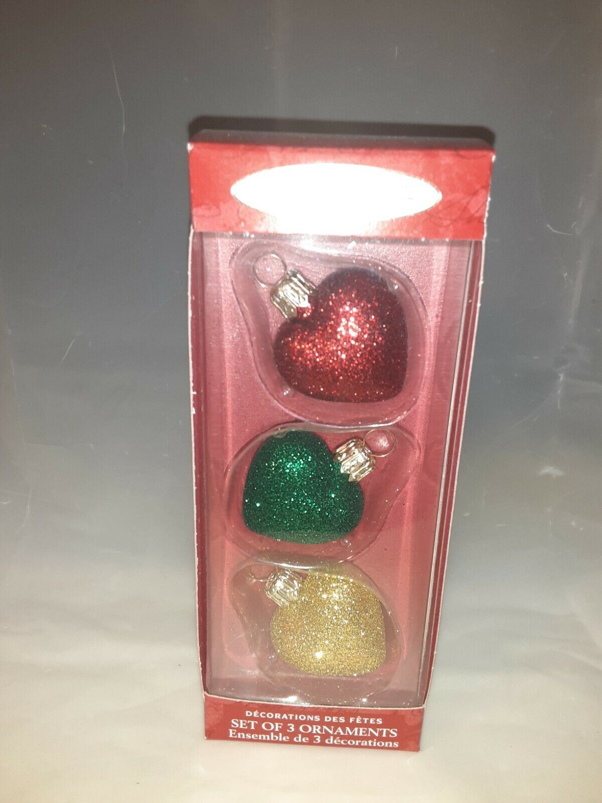 NEW Set Of 3 Hallmark Hand Blown Glitt Hearts Glass Ornaments Made in Czech Rep 