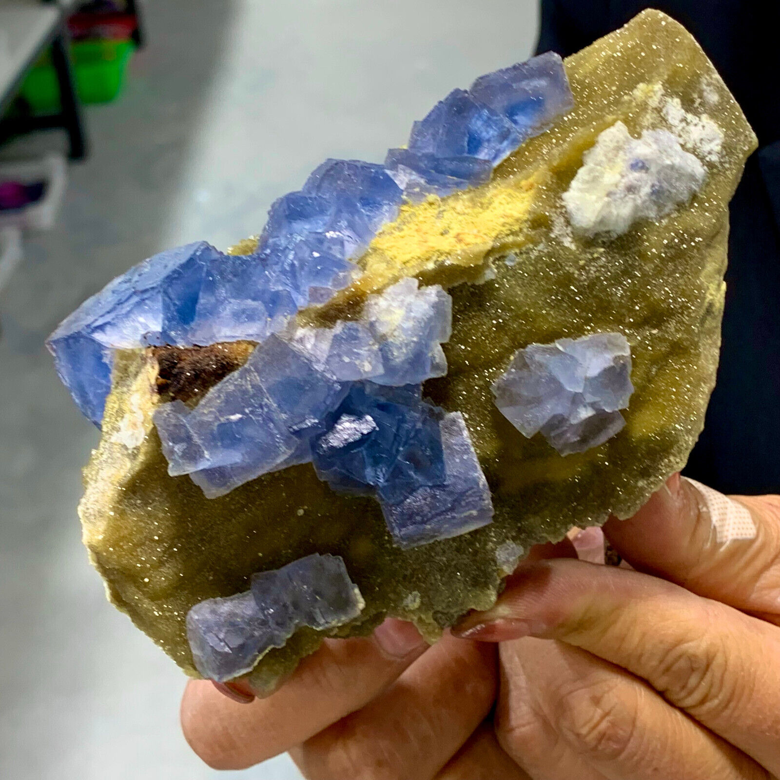 1.17LB  Rare Transparent blue Cube Fluorite Mineral Crystal Specimen/China