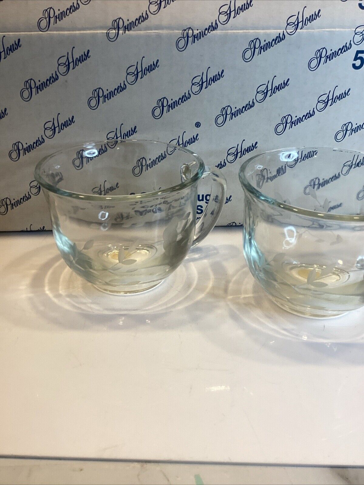 Set 2 RETIRED Princess House Heritage Crystal #580 XL Cappuccino Mugs, Preowned 