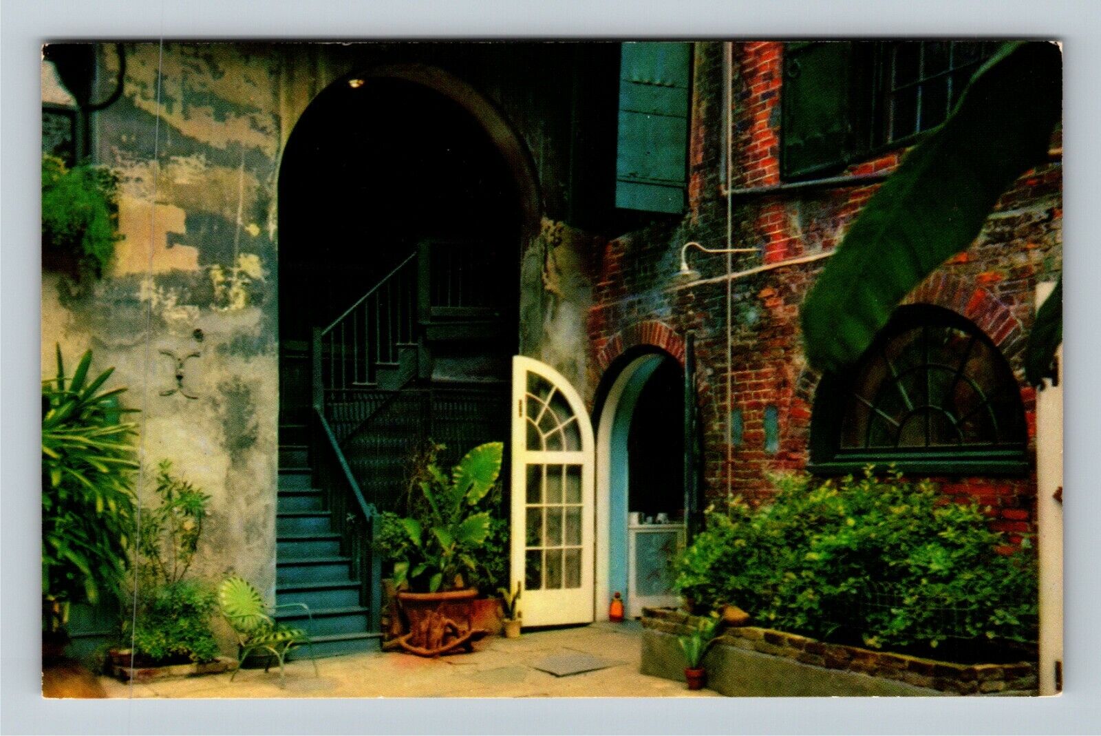 New Orleans LA-Louisiana Lovely Royal Street Brulatour Courtyard Chrome Postcard