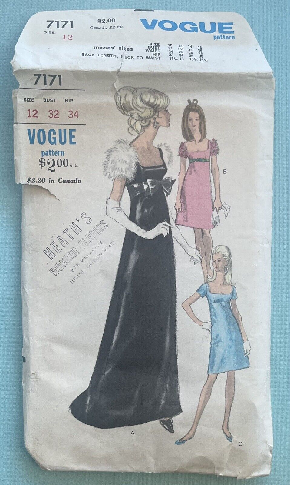 Vintage Vogue Sewing Pattern 7171 1960s Dress Formal Evening Casual 12 Bust 32