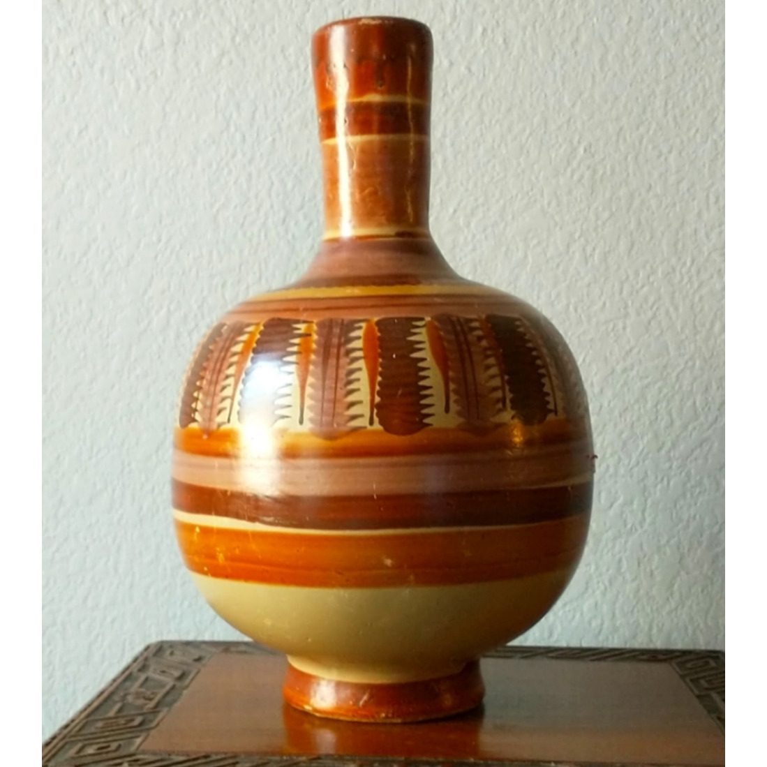 1960s Bohemian Handpainted Pottery Vase LARGE