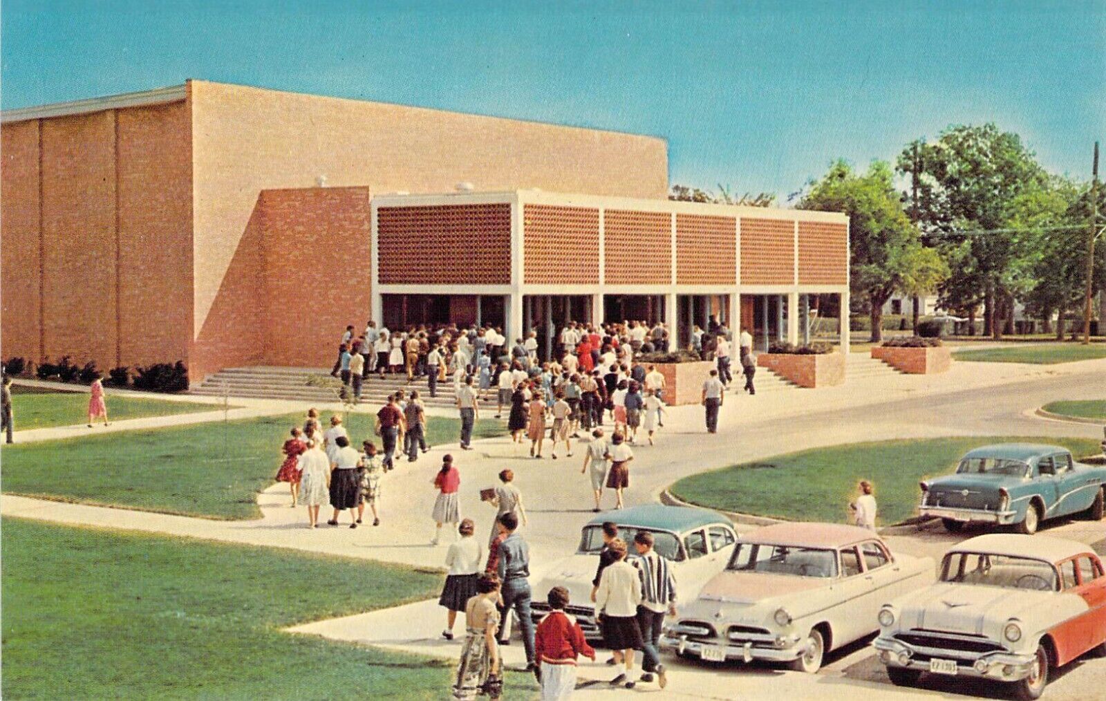 1964 TX Gainesville High School Auditorium Vintage Autos Mint postcard A65