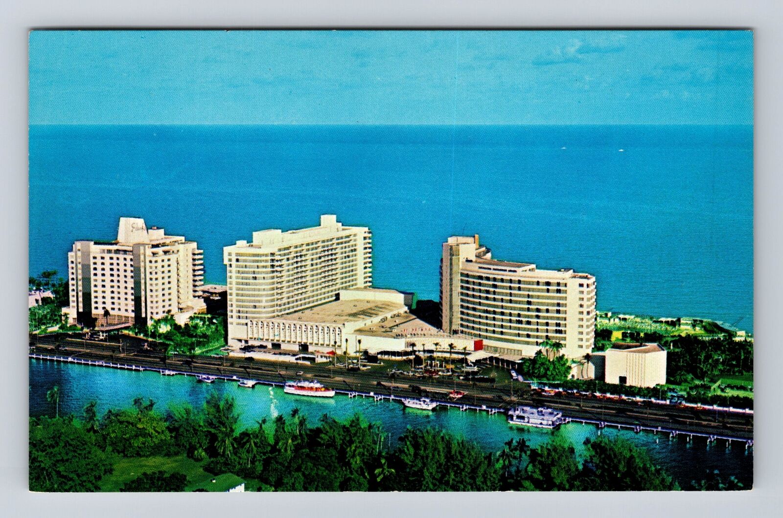 Miami FL-Florida, Oceanfront Hotels, Indian Creek, Antique Vintage Postcard