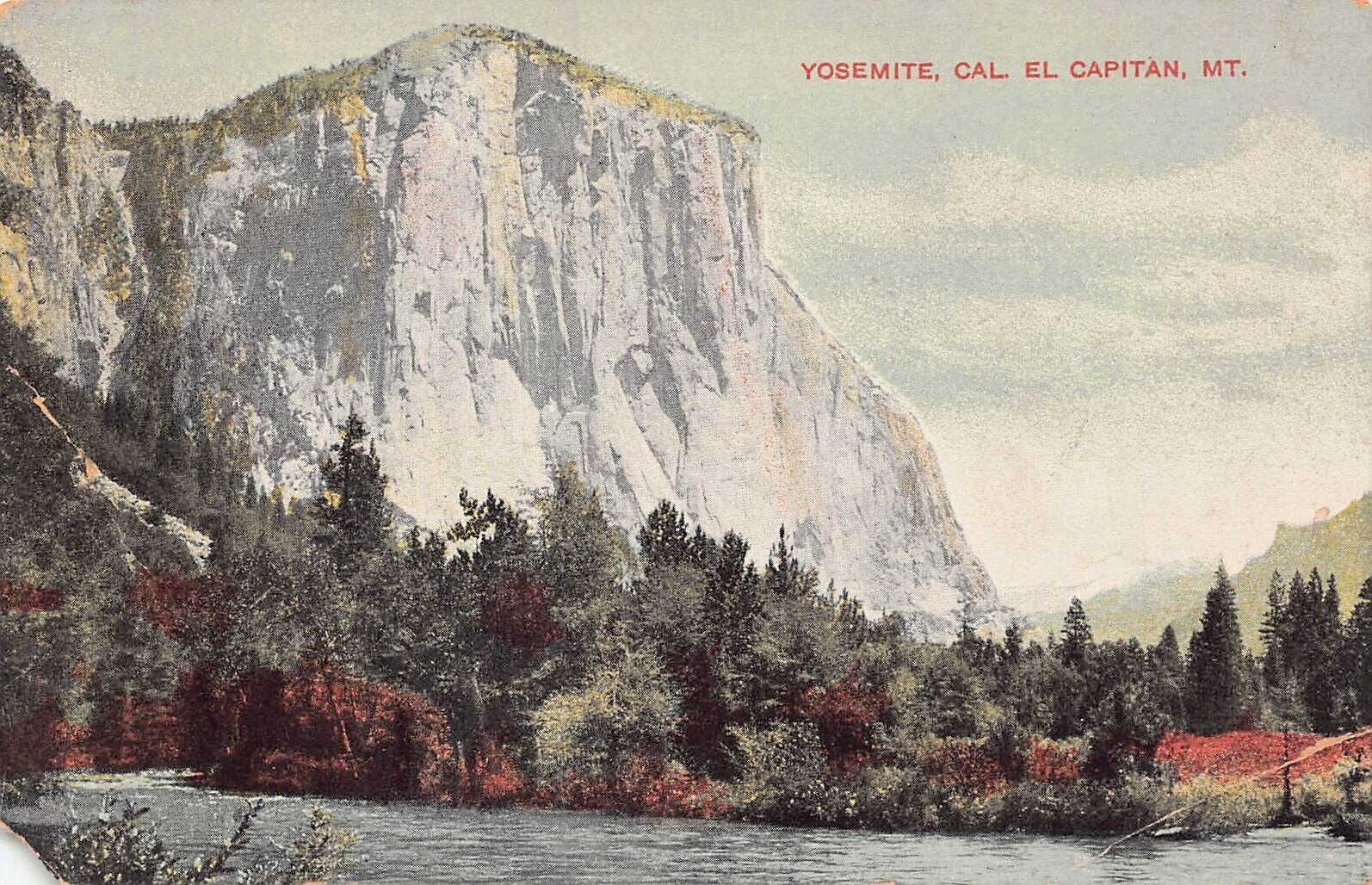 Yosemite Park Valley CA California El Capitan Meadow DAMAGE Vtg Postcard B31