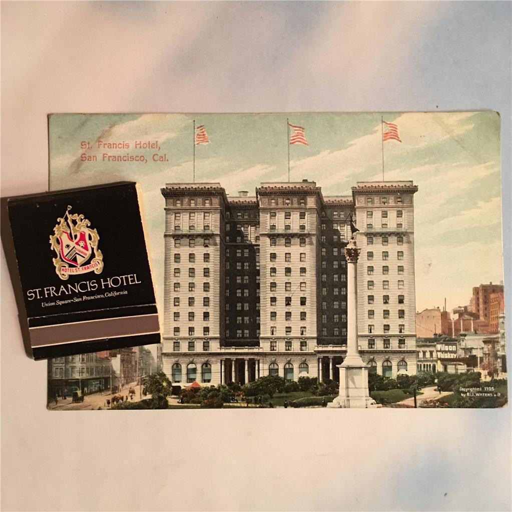 Vtg St Francis Hotel Full Matchbook & Postcard Lot 2 San Francisco CA Older