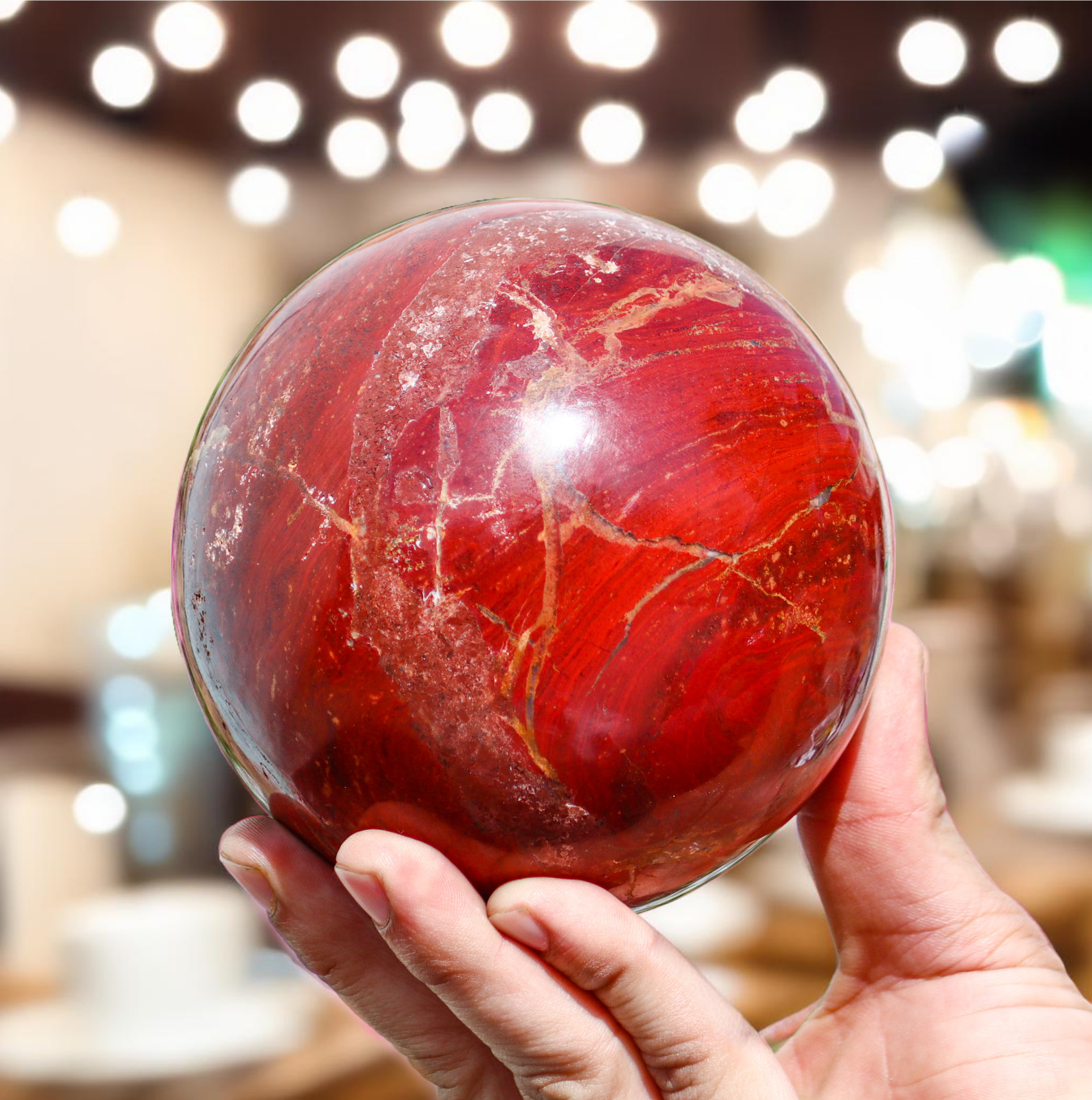 11CM Red Jasper Crystal Meditation Healing Aura Power Chakra Stone Sphere Ball