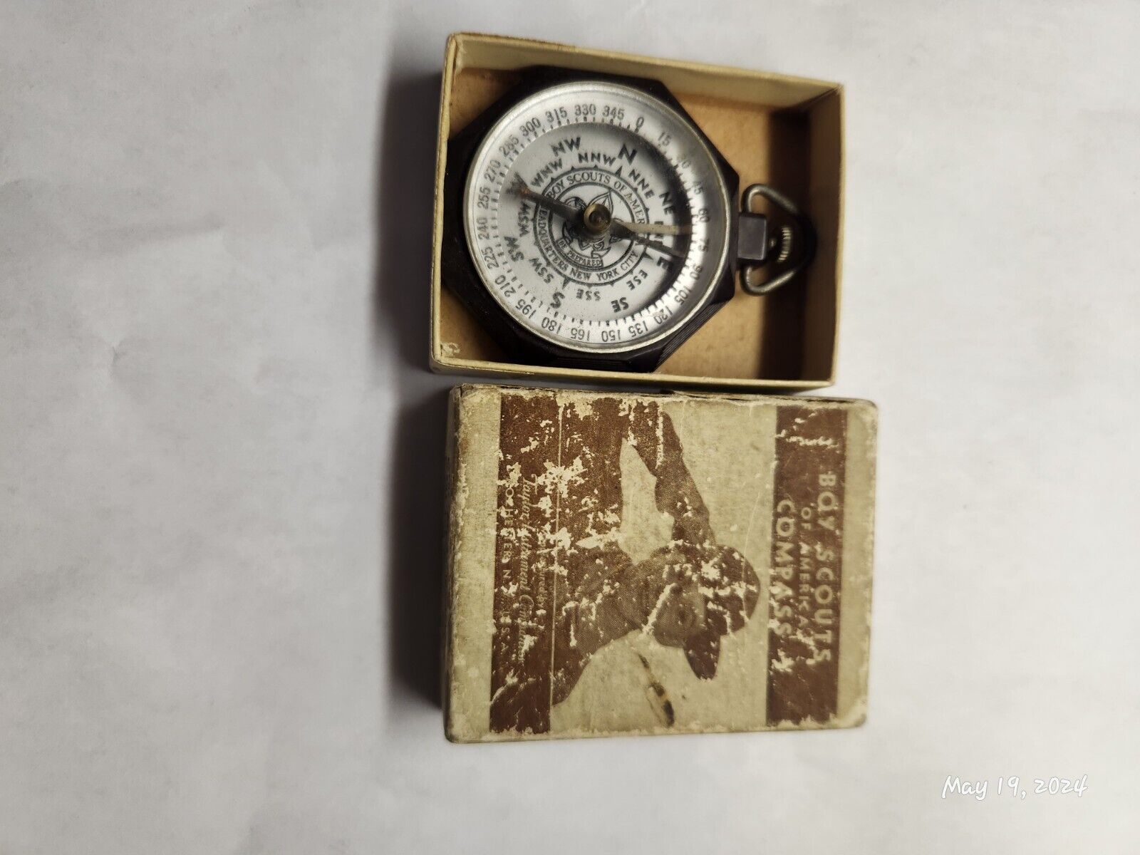 Vintage 1940\'s TAYLOR #1075 BSA Boy Scouts of America Bakelite Compass Orig Box