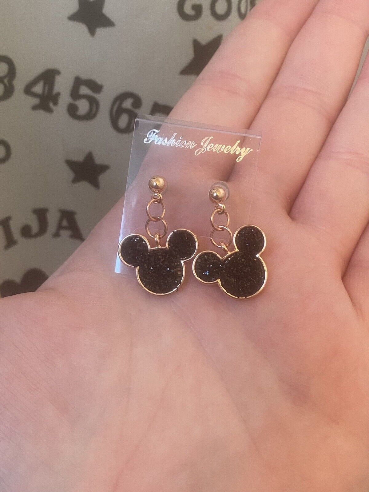 Rare Homemade Mickey Mouse Rose Gold And Black Bling Post Back Earrings